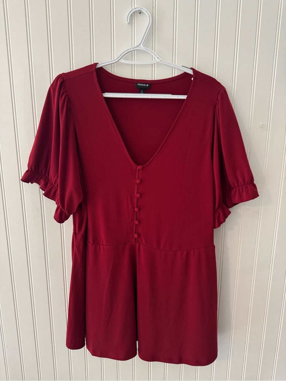 torrid Deep Red V-Neck Button Front Blouse
